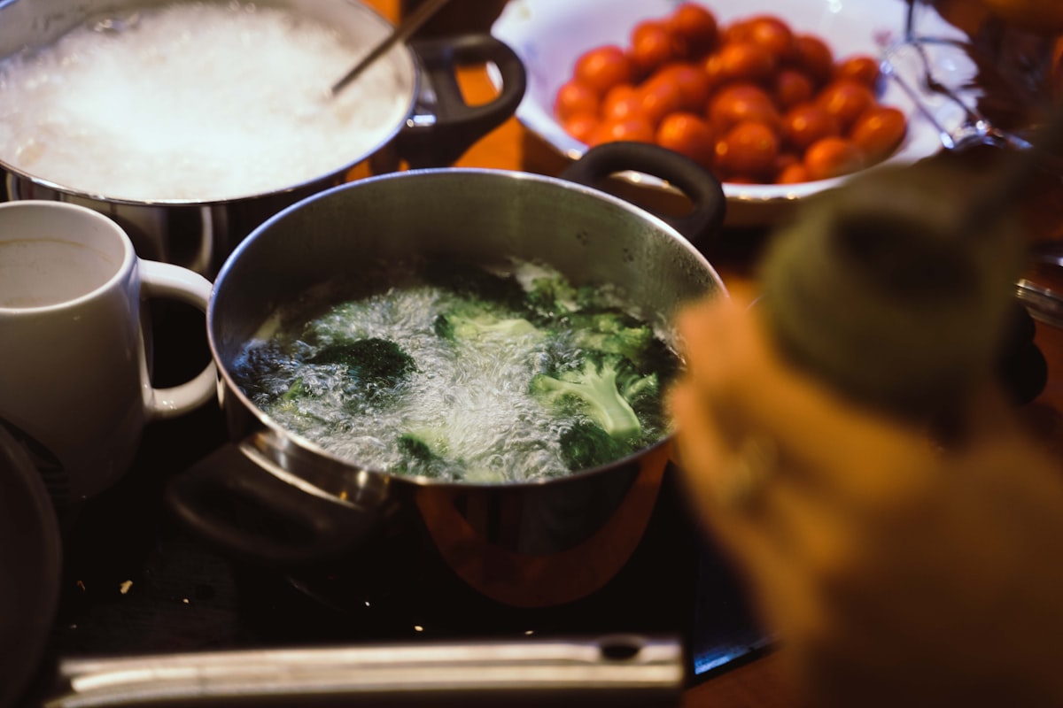 Fresh vegetables prepared with different cooking methods